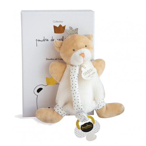 Ours Petit Roi Doudou Bear With Pacifier - რბილი სათამაშო პირსაწმენდით და საწოვარის საკიდით - image 1 | Labebe