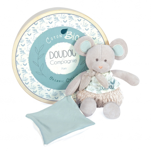 Doudou Botanic Organic Mouse Mm With Doudou Green Olive - Soft toy with a handkerchief - image 1 | Labebe