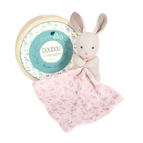 Doudou Botanic Organic Bunny Pm With Pink Doudou - Soft toy with a handkerchief - image 1 | Labebe