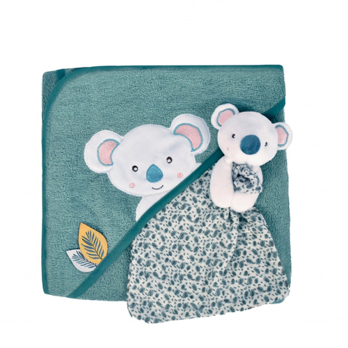 Bath Cape & Doudou Yoca Le Koala - Детское банное полотенце с мягкой игрушкой - изображение 2 | Labebe