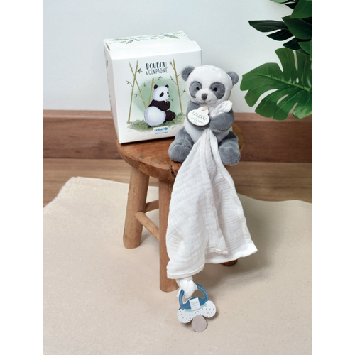 Unicef Panda Doudou With Dummy Holder - Soft toy with a handkerchief - image 4 | Labebe