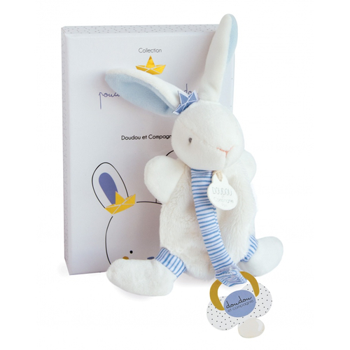 Lapin Matelot Doudou Bunny With Pacifier - რბილი სათამაშო პირსაწმენდით და საწოვარის საკიდით - image 1 | Labebe
