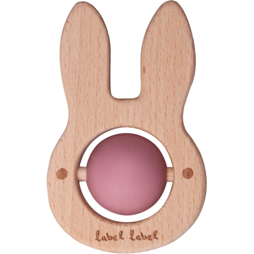 Label Label Teether Toy Wood & Silicone Rabbit Head Pink - ხის განსავითარებელი სათამაშო ღრძილების მასაჟორით - image 1 | Labebe
