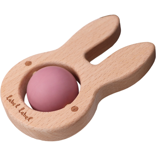 Label Label Teether Toy Wood & Silicone Rabbit Head Pink - Деревянная развивающая игрушка с прорезывателем - изображение 2 | Labebe