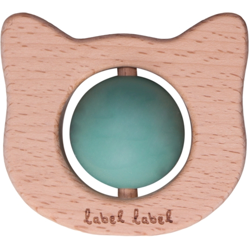Label Label Teether Toy Wood & Silicone Cat Head Green - Wooden educational toy with a teether - image 1 | Labebe