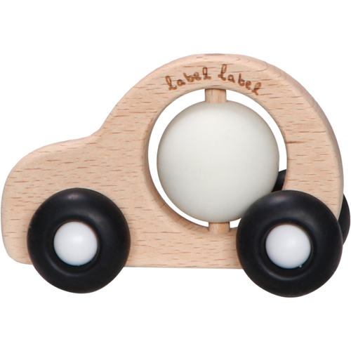 Label Label Teether Toy Wood & Silicone Car Black & White - Wooden educational toy with a teether - image 1 | Labebe