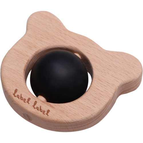 Label Label Teether Toy Wood & Silicone Bear Head Black - Деревянная развивающая игрушка с прорезывателем - изображение 2 | Labebe