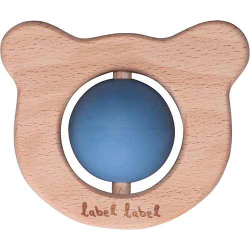 Label Label Teether Toy Wood & Silicone Bear Head Blue - Wooden educational toy with a teether - image 1 | Labebe