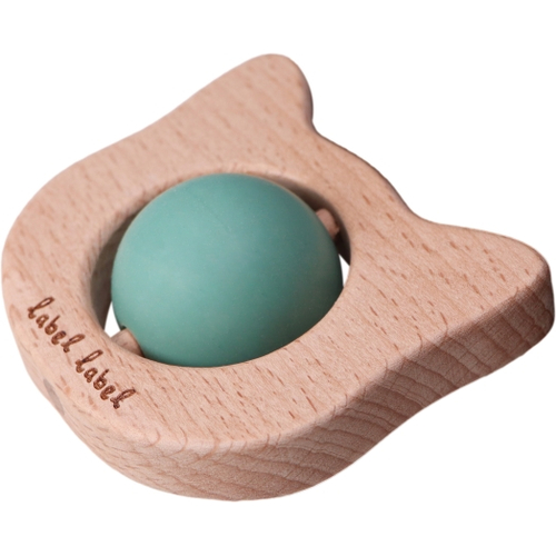 Label Label Teether Toy Wood & Silicone Cat Head Green - Деревянная развивающая игрушка с прорезывателем - изображение 2 | Labebe