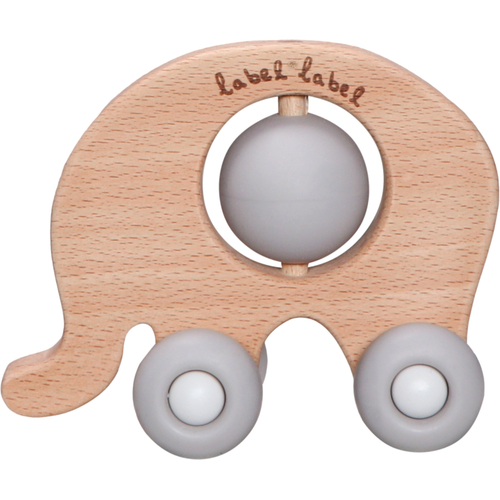 Label Label Teether Toy Wood & Silicone Elephant Grey - Wooden educational toy with a teether - image 1 | Labebe