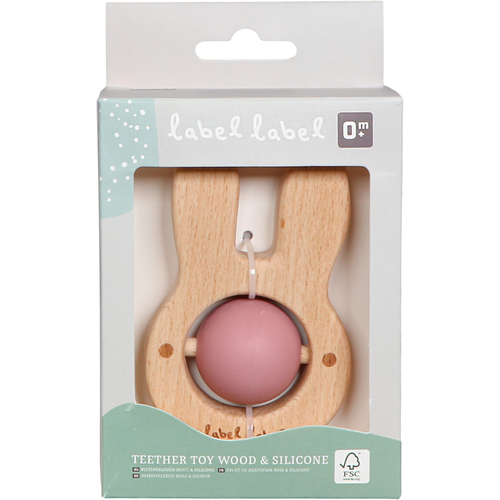 Label Label Teether Toy Wood & Silicone Rabbit Head Pink - Деревянная развивающая игрушка с прорезывателем - изображение 3 | Labebe