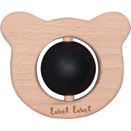 Label Label Teether Toy Wood & Silicone Bear Head Black - Деревянная развивающая игрушка с прорезывателем - изображение 1 | Labebe