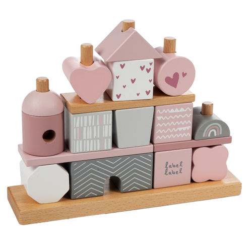 Label Label Stacking Blocks House Pink - Деревянная развивающая игрушка - изображение 1 | Labebe