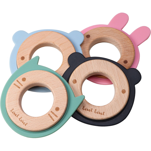 Label Label Teether Wood & Silicone Rabbit Head Pink - ხის განსავითარებელი სათამაშო ღრძილების მასაჟორით - image 3 | Labebe