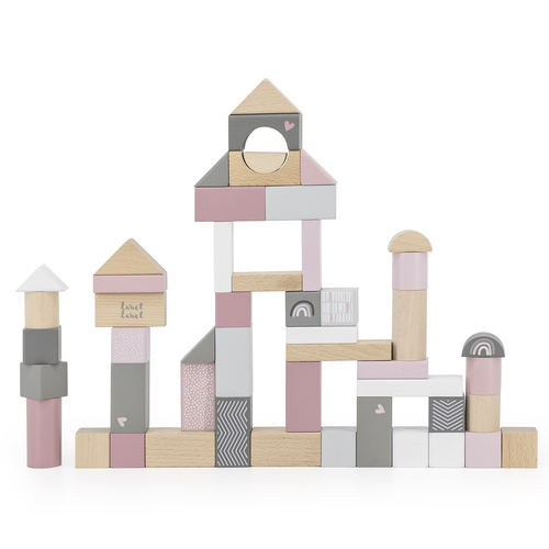 Label Label Wooden blocks 50pcs Pink - Деревянная развивающая игрушка - изображение 1 | Labebe