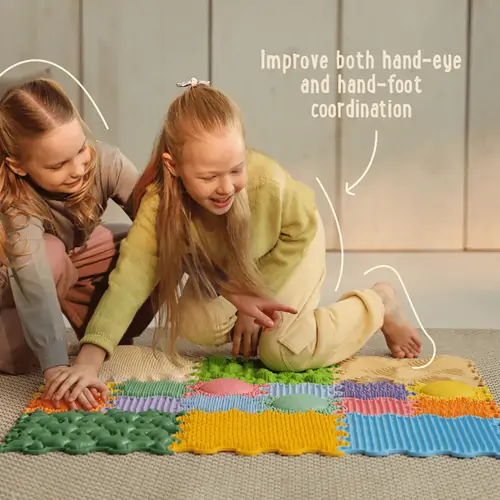 ORTOTO Hands And Feet Coordination Game Large Set (6 pcs.-30*30 cm+12 pcs.-15*15 cm) - ხალიჩა-ფაზლების ნაკრები ფეხების სენსორული მასაჟისთვის - image 2 | Labebe