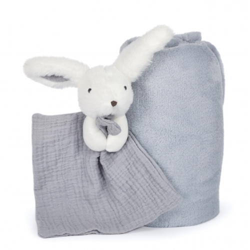 Blanket & Doudou Happy Glossy Grey Blue Blanket - Blanket with soft toy - image 2 | Labebe