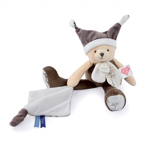 1 Doudou, 3 Stories Plush Bear Taupe - Soft toy with a handkerchief - image 1 | Labebe