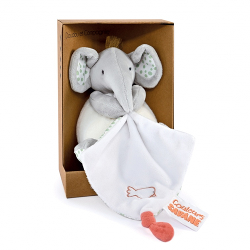 Elephant Plush With Comforter - რბილი სათამაშო პირსაწმენდით და საწოვარის საკიდით - image 1 | Labebe