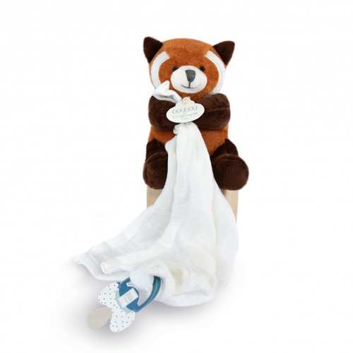 Unicef Red Panda Doudou With Dummy Holder - რბილი სათამაშო პირსაწმენდით და საწოვარის საკიდით - image 2 | Labebe