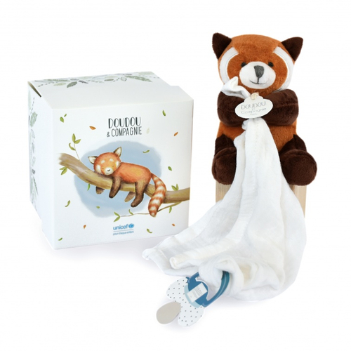 Unicef Red Panda Doudou With Dummy Holder - Soft toy with a handkerchief and pacifier holder - image 1 | Labebe