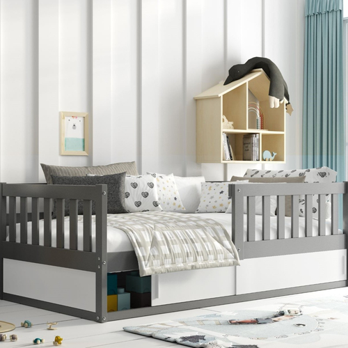 Interbeds Smart Graphite - მოზარდის ხის საწოლი ჩაშენებული სათავსოთი - image 1 | Labebe
