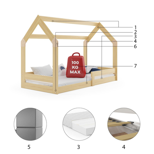 Interbeds Domek 1 Pine - Wooden bed for teens with an integrated storage box - image 4 | Labebe