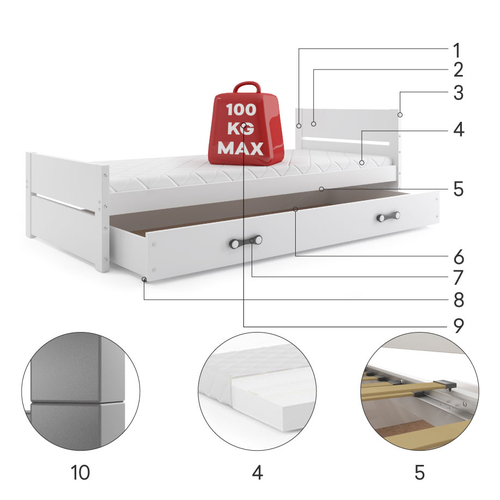 Interbeds Bartek Graphite - Wooden bed for teens - image 5 | Labebe