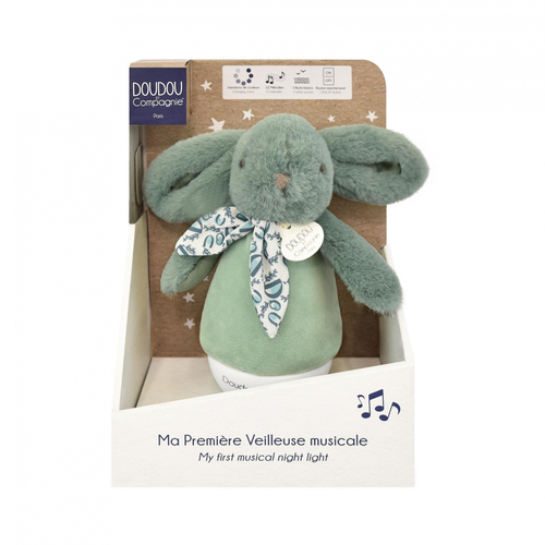 Lapin Doudou Musical Nightlight Culbuto Sage Green - Musical toy with nightlight - image 1 | Labebe