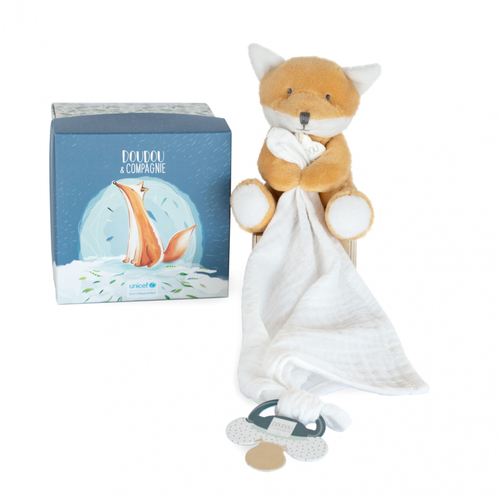 Unicef Doll With Doudou Pacifier Fox - რბილი სათამაშო პირსაწმენდით და საწოვარის საკიდით - image 1 | Labebe