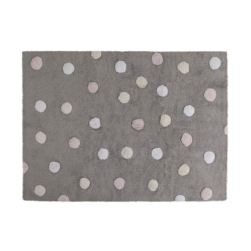 Lorena Canals Tricolor Polka Dots Grey/Pink - რეცხვადი ხელნაქსოვი ხალიჩა - image 1 | Labebe