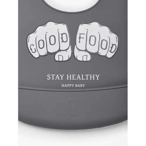 Happy Baby Bib Dark Grey - Нагрудный фартук силиконовый - изображение 4 | Labebe