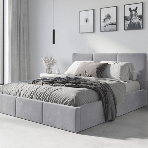 Interbeds Hilton Super King Light Grey - Двухместная кровать с мягкой обивкой - изображение 1 | Labebe