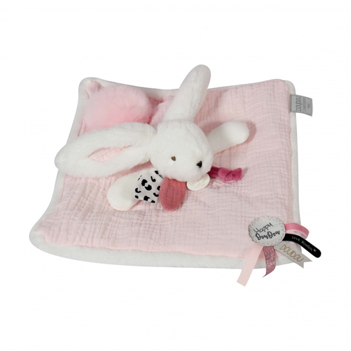 Happy Blush Doudou Pompon Pink - Soft toy with a handkerchief - image 2 | Labebe
