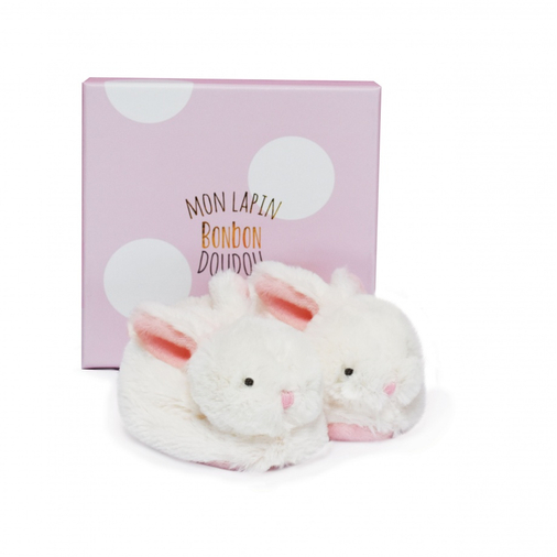 Lapin Bonbon Booties With Rattle Pink 0/6 Months - Baby slippers with rattles - image 1 | Labebe