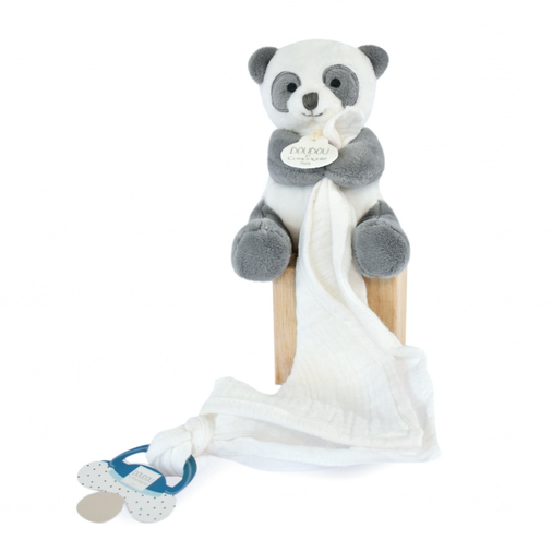 Unicef Panda Doudou With Dummy Holder - Soft toy with a handkerchief - image 2 | Labebe