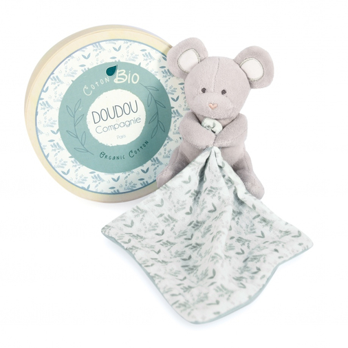 Doudou Botanic Organic Mouse Pm With Doudou Green Olive - Мягкая игрушка с платочком - изображение 1 | Labebe