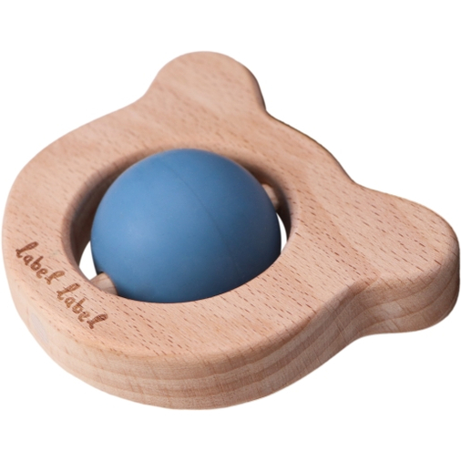 Label Label Teether Toy Wood & Silicone Bear Head Blue - Wooden educational toy with a teether - image 2 | Labebe