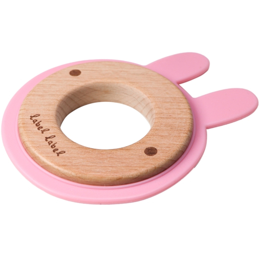 Label Label Teether Wood & Silicone Rabbit Head Pink - Деревянная развивающая игрушка с прорезывателем - изображение 2 | Labebe