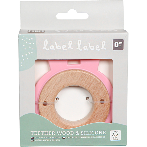 Label Label Teether Wood & Silicone Rabbit Head Pink - Деревянная развивающая игрушка с прорезывателем - изображение 4 | Labebe