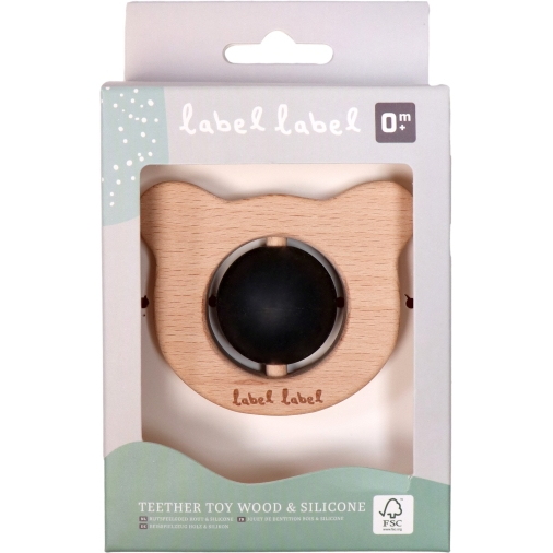 Label Label Teether Toy Wood & Silicone Bear Head Black - Wooden educational toy with a teether - image 3 | Labebe