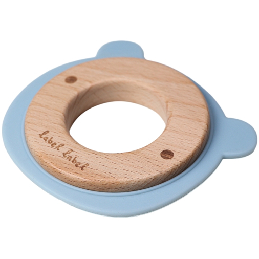 Label Label Teether Wood & Silicone Bear Head Blue - Wooden educational toy with a teether - image 2 | Labebe