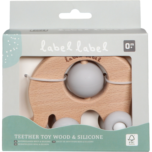 Label Label Teether Toy Wood & Silicone Elephant Grey - ხის განსავითარებელი სათამაშო ღრძილების მასაჟორით - image 3 | Labebe