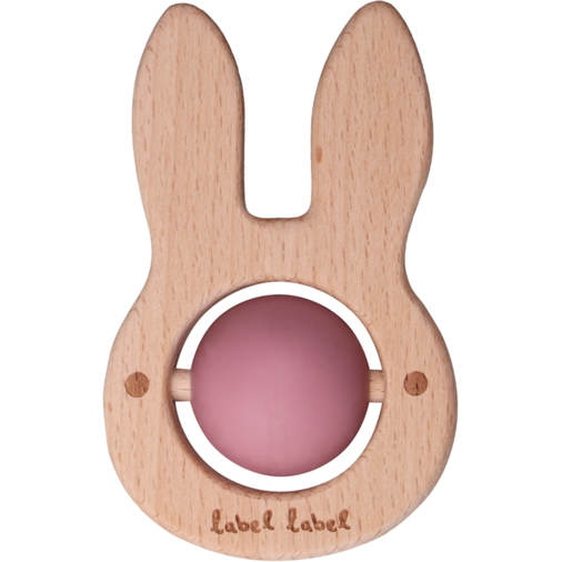 Label Label Teether Toy Wood & Silicone Rabbit Head Pink - Деревянная развивающая игрушка с прорезывателем - изображение 1 | Labebe