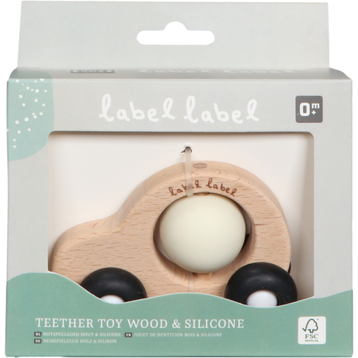 Label Label Teether Toy Wood & Silicone Car Black & White - Деревянная развивающая игрушка с прорезывателем - изображение 3 | Labebe