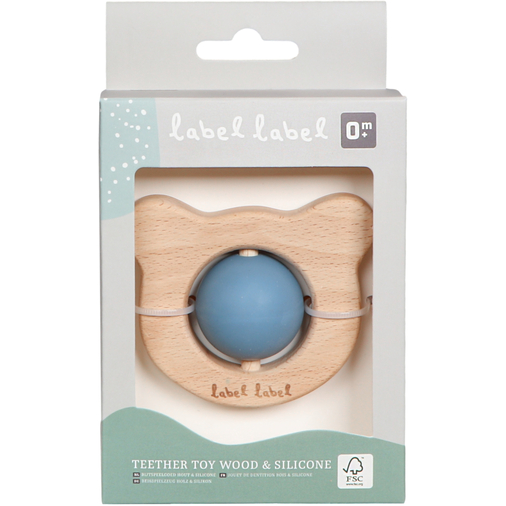 Label Label Teether Toy Wood & Silicone Bear Head Blue - Wooden educational toy with a teether - image 3 | Labebe
