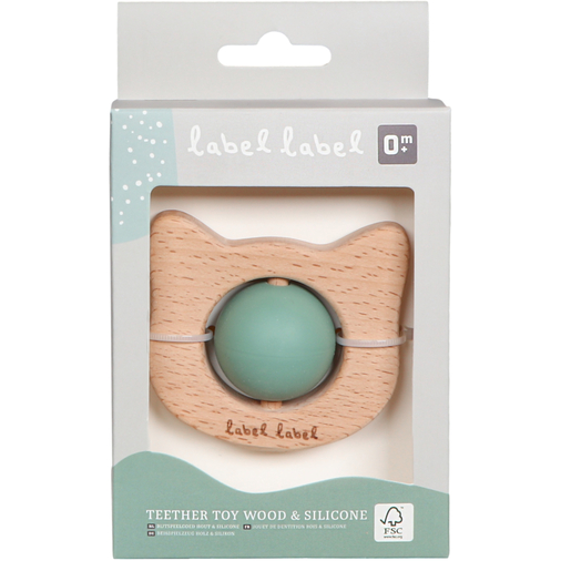 Label Label Teether Toy Wood & Silicone Cat Head Green - Wooden educational toy with a teether - image 3 | Labebe
