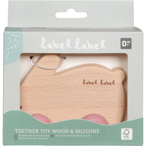Label Label Teether Toy Wood & Silicone Rabbit Pink - Деревянная развивающая игрушка с прорезывателем - изображение 3 | Labebe