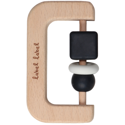 Label Label Teether Wood & Silicone Black & White - Wooden educational toy with a teether - image 2 | Labebe