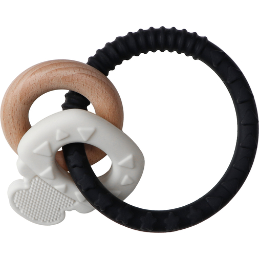 Label Label Teether Silicone Wood Key Black & White - ხის განსავითარებელი სათამაშო ღრძილების მასაჟორით - image 2 | Labebe